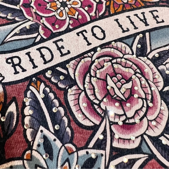 Hardly Davidson Women’s RIDE TO DIE Floral Print Long sleeve Top size L NWOT - Picture 6 of 12